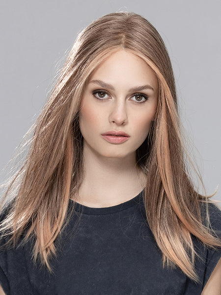 SLEEK by ELLEN WILLE in POWDER BLONDE TIPPED | Light Brown and  Lightest Ash Blonde with Red Violet Blended with Pale Pink and Lighter Tipped Ends